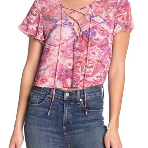 SHOW ME YOUR MUMU Oasis Lace-Up Crop Top NEW - Picture 1 of 7